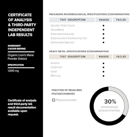 Toniiq - Lions Mane em Pó Orgânico Ultra Concentrado 10x 10,000mg – 30% Polissacarídeos – Alta Concentração e Bioacessibilidade – 90g