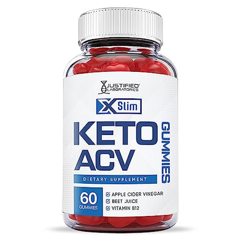 Justified Laboratories - Xslim Gummies 1000MG ACV Vegan Non GMO com Suco de Romã, Beterraba e B12 – 60 Gummys