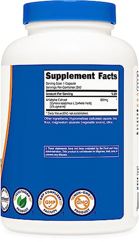 Extrato de Alcachofra 600mg, 240 Cápsulas Vegetarianas – Livre de Glúten, Não-OGM - Nutricost