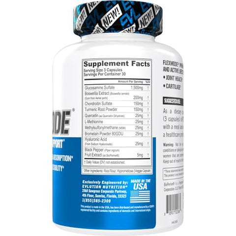 Suporte Articular de Alta Absorção com Glucosamina, Condroitina, MSM, Boswellia, Ácido Hialurônico – 30 Porções - Evlution