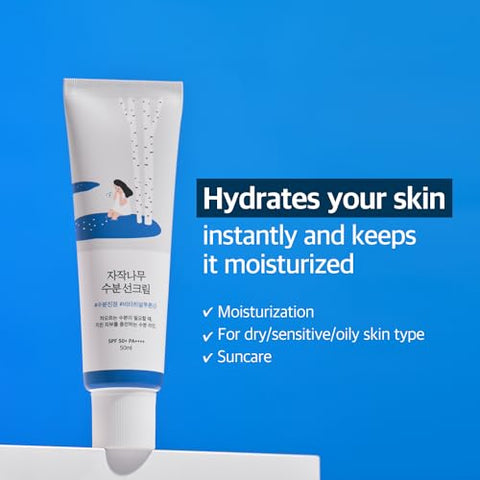 Protetor Solar Hidratante ROUND LAB Birch Juice (FPS50 PA) | Sem Resíduos Brancos, Proteção UV Forte, Tipo Essência Hidratante, Amigo do Oceano-Seguro para Recifes | 50g