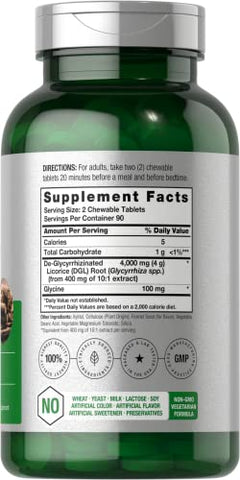 DGL Tabletes Mastigáveis de Alcaçuz | 4000mg | 180 Unidades | Vegetariano e Não-OGM | Extrato de Raiz de Alcaçuz Deglicirrizinado - Horbäach