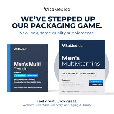 Multivitamínico Masculino com Suporte para a Saúde da Próstata | Vitaminas, Minerais, Ômega 3 e Saw Palmetto | Caixa com 30 Pacotes Diários | Energia Natural e Sono Repousante - VitaMedica