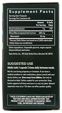 Olive Leaf – Suporte Tradicional à Saúde Imunológica – Suplemento para o Sistema Imunológico com Extrato de Folha de Oliveira e Oleuropeína – 60 Cápsulas Líquidas Veganas de Fitoterápicos - Gaia Herbs
