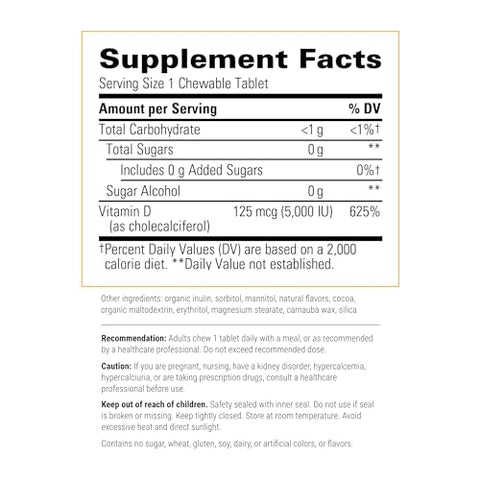 Vitamina D3 125 mcg – 5.000 UI – Suporte Imunológico – Suporte Ósseo Saudável – Livre de Glúten – 90 Comprimidos Mastigáveis com Sabor de Chocolate - Integrative Therapeutics