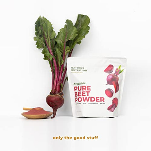Nations Nutrition - Pó de Beterraba Orgânica Pura – Superfood de Circulação de Óxido Nítrico, Apoia o Fluxo Sanguíneo – 100g
