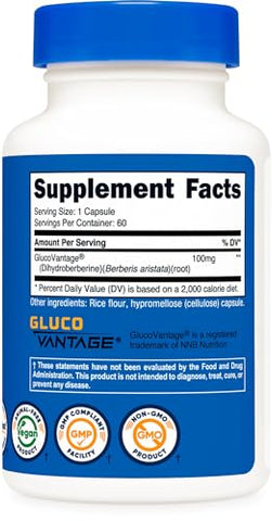 Cápsulas de Dihidroberberina (100mg, 60 cápsulas) – Metabolito de Berberina Mais Bioacessível - Nutricost