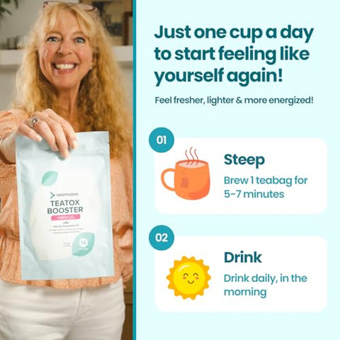 TeaTox Booster Chá de Sene – Chá Detox de 14 Dias para Alívio do Inchaço, Limpeza Detox, Estímulo de Humor – Sabor Hibisco - VoomVaya