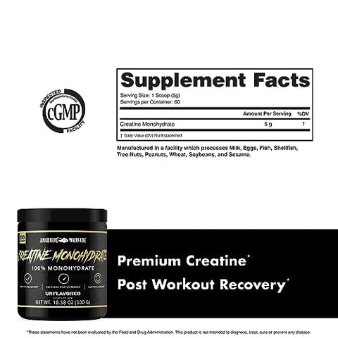 Creatine Monohydrate – Recuperação Pós-Treino, Aumento de Desempenho, Sustentação de Carga, Creatina Premium* (60 porções) - Anabolic Warfare