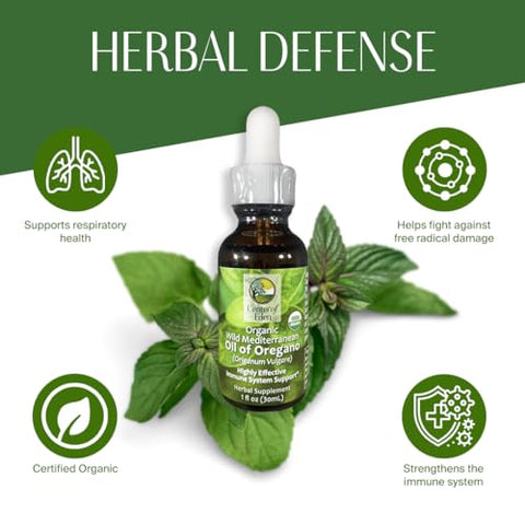 Center of Eden - Óleo de Orégano Selvagem do Mediterrâneo, Certificado Orgânico, 76% Carvacrol, Suplemento Herbal para Suporte Imunológico, Vegano, Não-OGM, 30 ml (Aprox. 450 Porções)