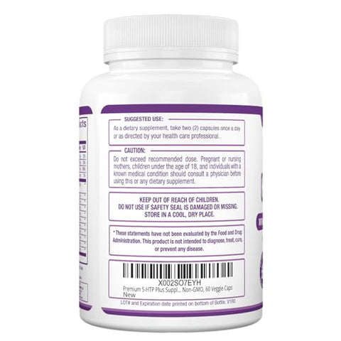 Purely Optimal - Suplemento Premium 5-HTP Plus 250mg – Máxima Potência: Auxílio ao Sono, Estímulo de Humor, Promove Calma