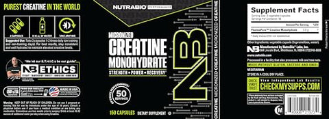 Cápsulas de Monohidrato de Creatina Micronizada, Pílulas de Monohidrato de Creatina, Kosher, Suplementos de Creatina Suportam Energia Muscular, Força e Crescimento para Homens e Mulheres - NutraBio