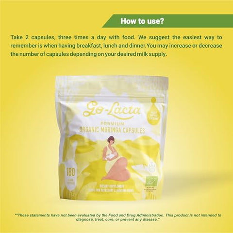 Go-Lacta - Cápsulas Premium de Moringa 100% Orgânica para Amamentação – Aumente a Produção de Leite Materno – Saúde para Mamãe e Bebê – Aumente a Produção de Leite Materno