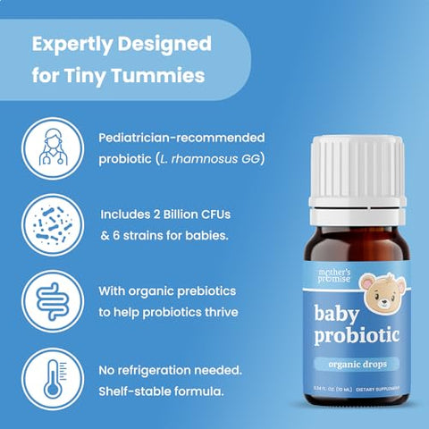 Mother's Promise - Gotas Probióticas Orgânicas USDA para Bebês | Auxilia em Cólicas, Refluxo, Gases | Marca: Baby Drops