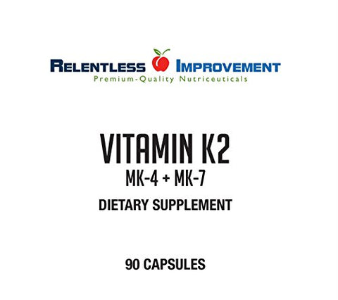 Relentless Improvement - Vitamina K2 MK4 Plus MK7 Vegana Naturalmente-Derivada Cápsulas Vegetais 90 Unidades