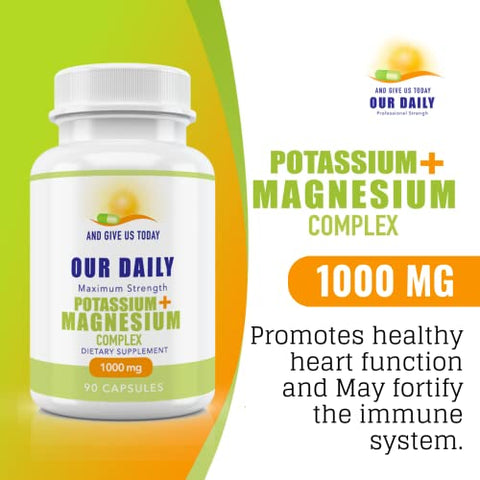 AND GIVE US TODAY OUR DAILY - Suplemento de Potássio e Magnésio 1000 mg – Potente Suplemento de Potássio e Magnésio com 5 Formas de Magnésio para Recuperação Muscular, Cãibras nas Pernas, Sem Glúten e Não-OGM