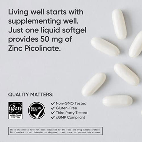 Zinco Picolinato 50mg com Óleo de Coco Orgânico | Suplemento de Zinco Altamente Absorvível para Função Imunológica Saudável – Verificado Não-OGM, Sem Glúten - Sports Research