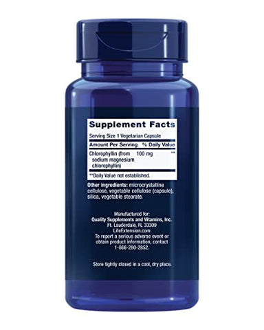 Chlorophyllin 100mg – Poderoso Suplemento Antioxidante para DNA, Saúde do Fígado e Desintoxicação – Não-OGM, Sem Glúten, Vegetariano – 100 Cápsulas - Life Extension