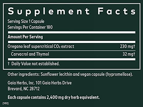 Óleo de Orégano Gaia Herbs – Suporte Imunológico e Antioxidante para Sustentar o Bem-Estar Geral – com Óleo de Orégano, Carvacrol e Timol – 180ml Líquido Vegano