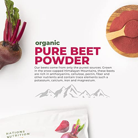 Nations Nutrition - Pó de Beterraba Orgânica Pura – Superfood de Circulação de Óxido Nítrico, Apoia o Fluxo Sanguíneo – 100g