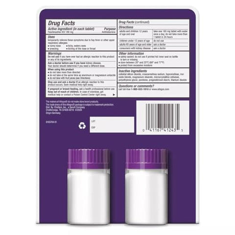 24 Horas Alívio de Alergia Indoor e Outdoor 180mg 55 Comprimidos, Pacote de 2 (110 unid.) - Allegra