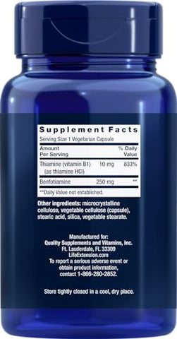 Mega Benfotiamine 250mg – 180 Cápsulas Vegetais com Tiamina – Vitamina B1 – Comprar Online - Life Extension