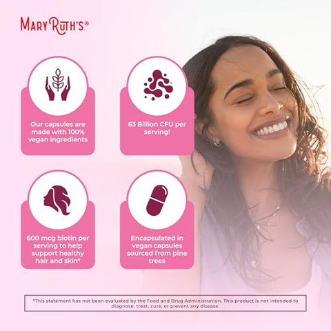 MaryRuth Organics - Cápsulas de Beleza Probióticas MaryRuth’s | Estimulador de Colágeno | 1 Mês de Fornecimento | Colágeno Vegano