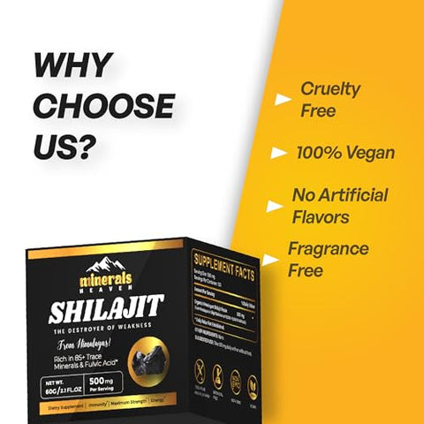 MINERALS HEAVEN - Resina Orgânica de Shilajit Puro do Himalaia – 600mg Potência Máxima com 85 Minerais Traços – Marca: [Nome da Marca]