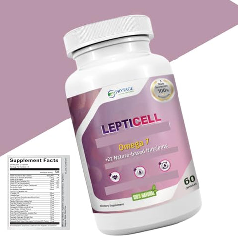 Phytage Labs - LeptiCell – Suplemento Avançado para o Bem-Estar – Aumenta a Elasticidade da Pele, Apoia a Pressão Arterial Saudável – com Damiana, Dong Quai, Ômega-7s – Fórmula Rica em Antioxidantes para uma Aparência Jovem