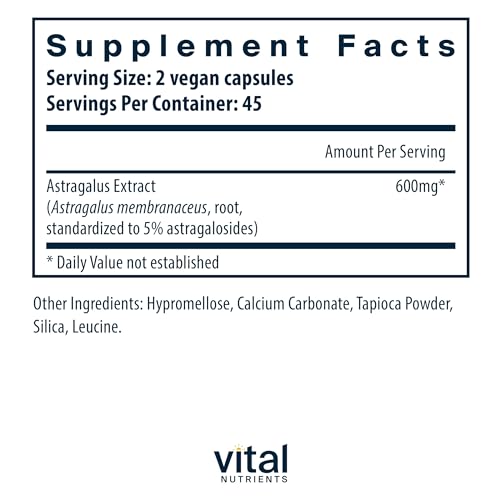 Extrato de Raiz de Astragalus – Fórmula Vegana – Suporte Herbal para o Sistema Imunológico – 90 Cápsulas Vegetarianas por Frasco – 300 mg - Vital Nutrients
