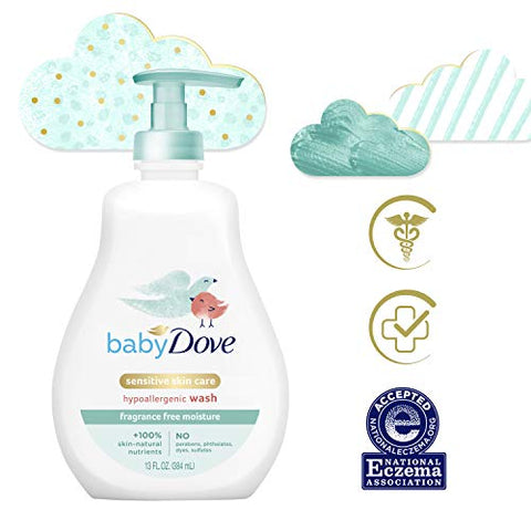 Sabonete Líquido para Bebê Pele Sensível 3 Unidades 400ml – Hipoalergênico e Livre de Fragrâncias - Baby Dove
