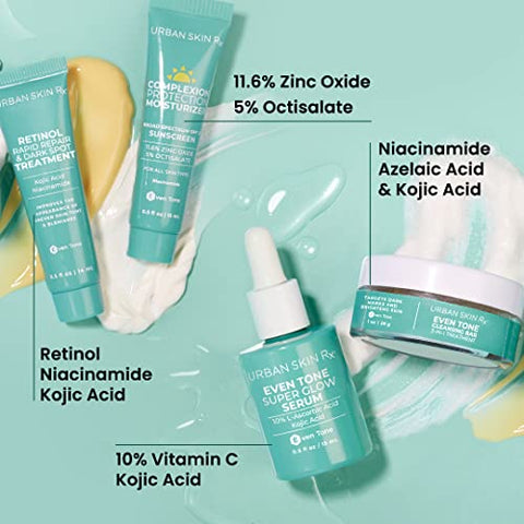 Kit Inicial Urban Skin Rx Even Tone Essentials | Regime Diário com 4 Produtos Principais Formulados para Limpar, Tonificar e Proteger para uma Pele Visivelmente Mais Brilhante e Uniforme