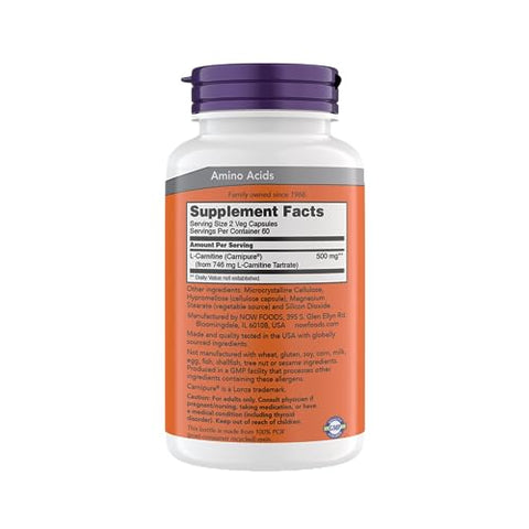 NOW - Now Supplements L-Carnitine 250 mg: Cápsulas Vegetarianas para Suporte Fitness e Metabólico