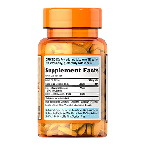 Puritan's Pride - Vitamina C-500 mg com Rosa Mosqueta de Liberação Prolongada – 100 Cápsulas | Puritan’s Pride