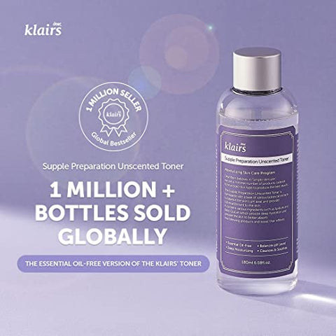 DearKlairs - [KLAIRS] Tônico Facial Sem Fragrância 180ml, Leve, Livre de Óleos Essenciais, Sem Álcool, Embalagem Alterada