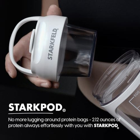 STARKFELD - Garrafa Agitadora de Proteína | 7000 RPM | Misturador de Proteína para Shake Cremoso Perfeito | Inclui Cápsula de Suplemento | Copo Agitador de Tritan Livre de BPA | Garrafa de Liquidificador Recarregável USB-C | 600 ml