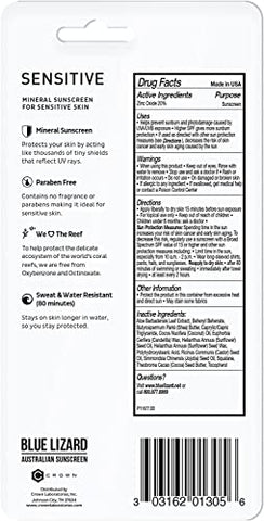 Protetor Solar BLUE LIZARD Sensitive Stick Mineral com Óxido de Zinco, FPS 50, Resistente à Água, Proteção UVA UVB, Fácil de Aplicar, Sem Fragrância, 15g (Pacote com 2)
