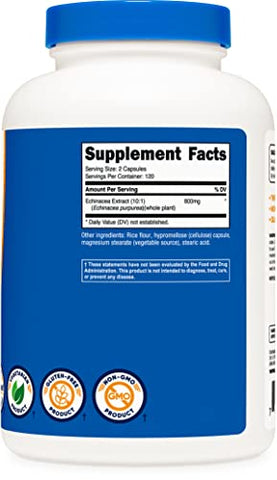 Echinacea 800 mg – 240 Cápsulas, 2 Frascos – Cápsulas Vegetarianas, Não Transgênicas, Livres de Glúten – 120 Porções - Nutricost