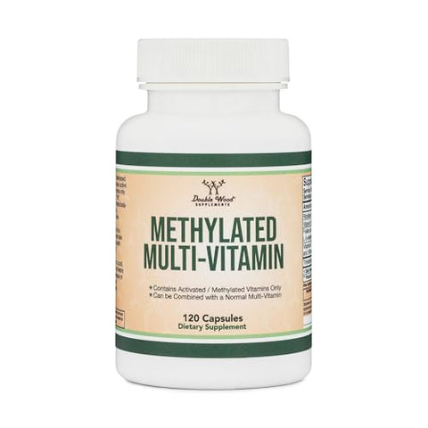 Double Wood Supplements - Methylated Multivitamin – Complexo B Metilado com TMG e Metilfolato (Suplemento MTHFR sem OGM, Sem Glúten) 120 cápsulas