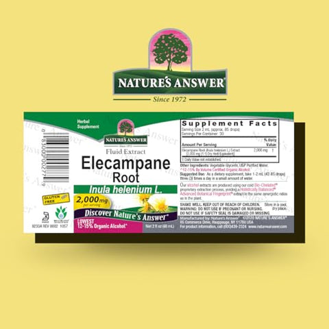 Nature's Answer - Nature’s Answer Raiz de Elecampane 60 ml. Baixo Teor de Álcool Orgânico 2000mg – Herbal – Não GMO