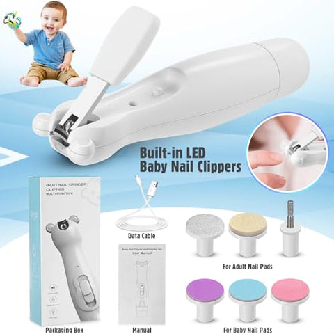 LOQOMI - Kit de Cuidados para Unhas de Bebê Recarregável 10 em 1, Aparador de Unhas Elétrico Seguro com Lixa de Unha LED
