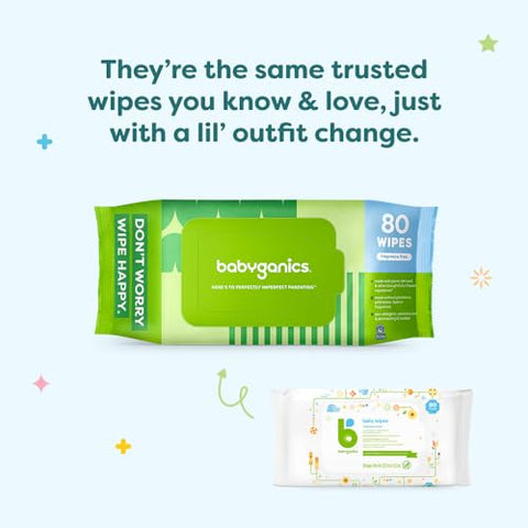 Lenços Umedecidos para Bebês, Sem Perfume, 400 Unidades (5 Pacotes de 80), Não Alérgicos e Formulados com Ingredientes de Origem Vegetal - Babyganics