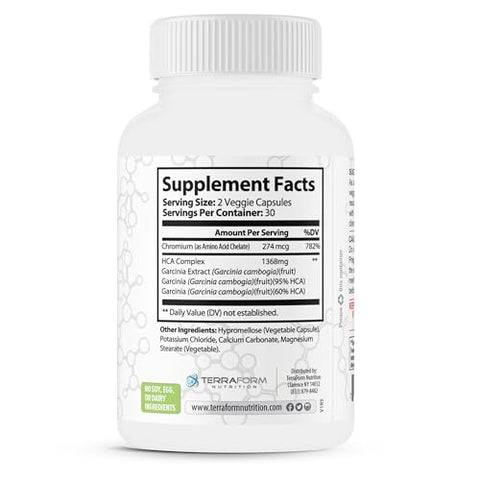 TerraForm Nutrition - Extrato de Garcinia Cambogia Pura 100%% – HCA Natural de 95%%, 1368mg por Porção – Suporte Rápido para Perda de Peso, Inibidor Natural de Apetite – para Homens