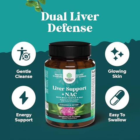 Natures Craft - Suplemento de Suporte Hepático com NAC – Fórmula Herbal com N Acetil Cisteína, Silimarina, Extrato de Cardo Mariano, Raiz de Dente-de-leão, Extrato de Alcachofra, Bitartarato de Colina e mais – Marca em Destaque