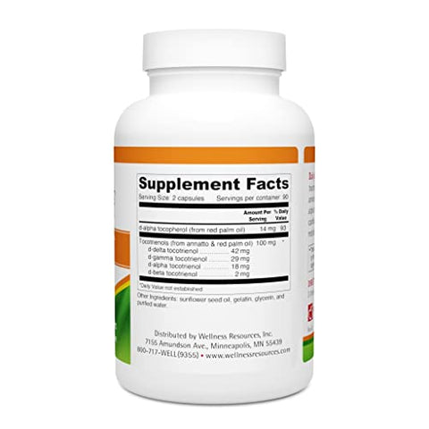 Daily Super E – Tocotrienóis de Espectro Completo Superior – Alto em Gama, Delta e Alfa (180 Cápsulas) - Wellness Resources