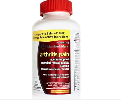 MEMBER´S MARK - Comparação do ingrediente ativo do Tylenol Arthritis Pain – Member’s Mark – Alívio da Dor da Artrite, Liberação Prolongada, Acetaminofeno 650 mg, 400 Comprimidos