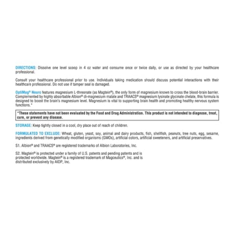 OptiMag Neuro Pó de Magnésio – Magnésio L-Treonato, Magnésio Malato, Magnésio Glicinato Quelato para Apoiar a Saúde Cerebral – Suporta o Relaxamento – Mistura de Magnésio para a Saúde do Cérebro - XYMOGEN