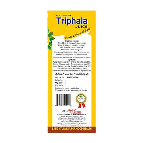 Suco Orgânico de Amla Bibhitaki | BASIC AYURVEDA Triphala Juice | 960ml (32.46 fl oz) | Fruta em Suco | G