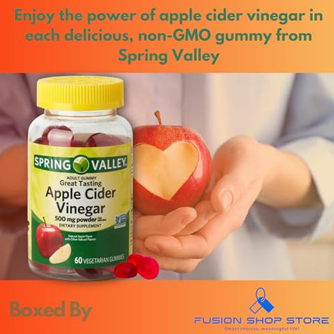 FUSION SHOP STORE Smart choices,meaningful life! - Gomas de Vinagre de Maçã Spring Valley – 500 mg 60 un (Pack 1), Caixa da Loja Fusion Shop