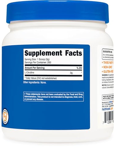 L-Citrulline Pura em Pó (600g) – 2 Frascos | Marca de Qualidade - Nutricost